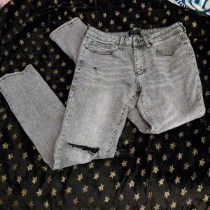 Grey Mens Forever 21 Skinny Jeans with Distressed Detail